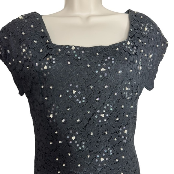 Elegant Black Sequined Lace Evening Dress Women’s Size Small - Picture 8 of 13